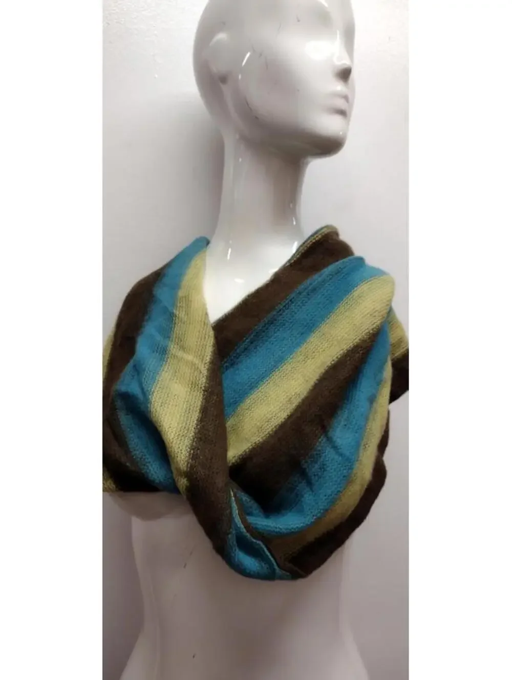 Infitiny Scarf Brown Striped Yellow Sky Blue Acrylic ONE SIZE SCARF Raver Y2K